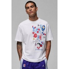 Nike Jordan Sportx Federation Française De Basketball Oversize Short Sleeve Mens Tee Bol Kesim Erkek Günlük Tişört Beyaz