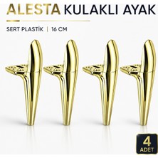 Badem10 (4 Adet) Alesta 16 cm Kulaklı Altın Renk Ayak Sert Plastik Sehpa Ayağı Mobilya Kanepe Koltuk Ayağı
