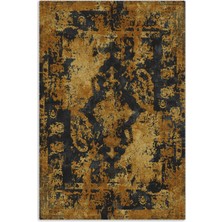 Pastel Home Tasarım Vintage Şönil Halı Kilim Yolluk Hardal Antrasit Siyah Yıkanabilir Kaymaz Taban Saçaklı