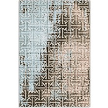 Pastel Home Vintage Dokunuşlu Modern Şönil Halı Kilim Yolluk Kahve Bej Açık Mavi Kaymaz Yıkanabilir Saçaklı