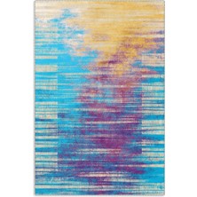 Pastel Home Turkuaz Sarı Mor Abstract Tasarım Şönil Halı Kilim Yolluk Kaymaz Yıkanabilir Saçaklı