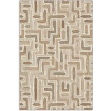 Pastel Home Tasarım Çift Taraflı Yıkanabilir Şönil Halı Kilim Yolluk Bej Kahve Toprak Tonlarında Geometrik