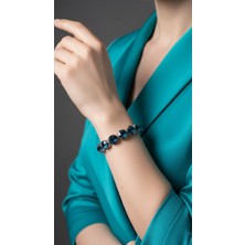 Valmont Accessories Büyük Yuvarlak Taşlı Koyu Turkuaz Kadın Bileklik, Davet ve Gece Kombin