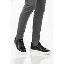 Conteyner Siyah Beyaz Bağcıklı Cilt Hafif Esnek Erkek Sneaker 179 M