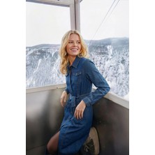 Banny Jeans Kadın Önden Düğmeli Kemerli Jean Elbise