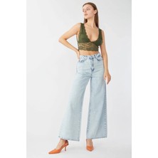 Banny Jeans Kadın Buz Mavi Bol Paça Uzun Jean Pantolon