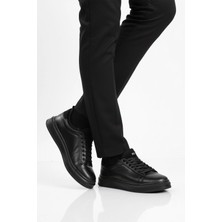 Conteyner Siyah Bağcıklı Cilt Hafif Esnek Erkek Sneaker 179 M