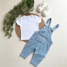  0372 tavşan kulaklı denim yumuşak dokulu salopet &tişört takım 6-9/9-12/12-18/18-24 ay