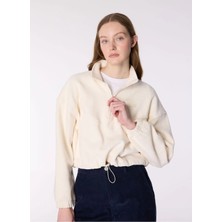 Jeep Ekru Kadın Dik Yaka Crop Blok Sweatshirt C4SW-SWT4437