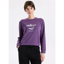 Discovery Expedition D5WL-SWT3615 Mor Bisiklet Yaka Relaxed Baskılı Kadın Sweatshırt