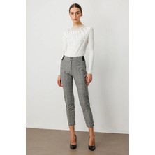 Ekol Kadın Ekoseli Dar Paça Pantolon 1201 Siyah