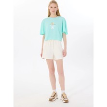 Discovery Expedition D5SL-TST3508 Mint Bisiklet Yaka Relaxed Baskılı Kadın T-Shirt