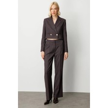 Ekol Kadın Simli Kumaş Wide Leg Pantolon 5171 Bordo