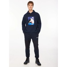 Discovery Expedition Lacivert Erkek Kapüşon Yaka Loose Fit Baskılı Sweatshirt D3WM-SWT35