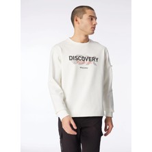 Discovery Expedition DS4M-SWT3238 Beyaz Bisiklet Yaka Relaxed Baskılı Erkek Sweatshırt