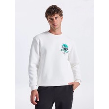 Discovery Expedition D5WM-SWT3858 Beyaz Bisiklet Yaka Relaxed Baskılı Erkek Sweatshırt