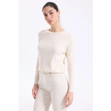 People By Fabrika Gömlek Yaka Basic Düz Ekru Kazak Kadın PBF5WL-KZK9526