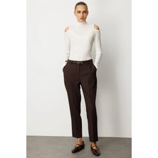 Ekol Kadın Beli Kemerli Dar Paça Pantolon 1013 Kahverengi