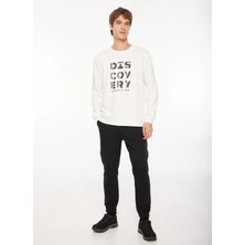 Discovery Expedition Ekru Erkek Bisiklet Yaka Relaxed Fit Baskılı Sweatshirt D3WM-SWT42