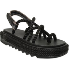 Bohonomad Ibiza Mid Platform Halat Siyah Kadın Sandalet