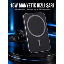 Frefly Store 15W Manyetik Araç Içi Kablosuz Şarj Cihazı  Magsafe Uyumlu Telefon Tutucu