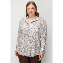 Moda İlgi Kadın Büyük Beden Puan Desenli Oversize Saten Gömlek 0101 Kahverengi