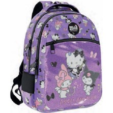 Kuromi Hello Kitty Ilk Okul Çantası - Sırt Çantası / Orjinal Lisanslı Lüx Çanta Mor / Beslenme 2'li