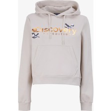 Discovery Expedition Açık Bej Kadın Kapüşonlu Crop Nakışlı Sweatshirt D4WL-SWT3071
