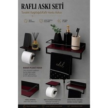 Edil Tasarım Raflı Banyo Seti Siyah-Gold & Siyah-Bordo | Raflı Havlu Askılığı & Tuvalet Kağıtlığı 2'li Set