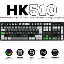 Hawk HK510 Mekanik Kablosuz Gaming Klavye RGB Tri-Mode Oyun İçin Prelubed Switch Türkçe