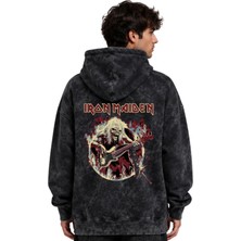 Sevbano Iron Maiden Rock Metal Müzik Grubu Baskılı Unisex Oversize Premium Yıkamalı Hoodie Sweatshirt