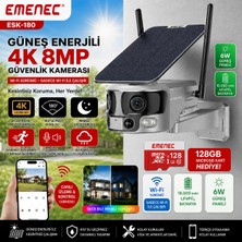Emenec ESK-180 Wi-Fi Güneş Enerjili 4K 180° Çift-Lensli Panoramik Güvenlik Kamerası | Solar Kamera