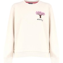 Discovery Expedition D4WL-SWT3033 Açık Bej Bisiklet Yaka Relaxed Nakışlı Kadın Sweatshırt