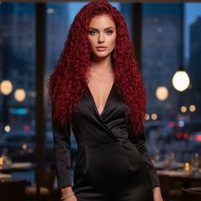 Mey İthalat Gerçek Front Lace Tül Peruk - Su Dalgası - Kızıl 70-75CM