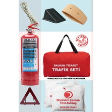 Balkan Ticaret Trafik Seti Çantalı Tüplü 2kg Yangın Tüpü Reflektörlü Takozlu Ilkyardım Seti Xl 4 Yıllık