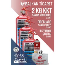Balkan Ticaret Yangın Söndürme Cihazı 2kg Abc 3 Adet Fireguard Yangın Spreyi Ilkyardım Seti Ruhsata Uygun 4 Yıllık
