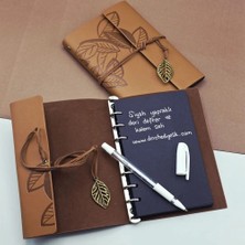 DS LLC Siyah Yapraklı Deri Defter ve Beyaz Jel Kalem Seti