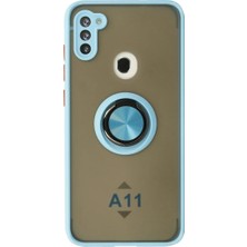 DS LLC Samsung Galaxy A11 Kılıf Montreal Yüzüklü Silikon Kapak - Buz Mavi
