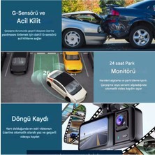 DS LLC A-98 Wifi Full Hd 3 Kameralı Araç Içi Güvenlik Kamerası + Park Modu Kablosu Ön-Arka-Iç Kayı