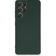 DS LLC Samsung Galaxy S21 Ultra Kılıf Nano Içi Kadife Silikon - Koyu Yeşil