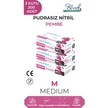 Nitril Pembe Pudrasız Muayene Eldiveni M - 3 Paket 100 Lü