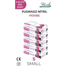 Nitril Pembe Pudrasız Muayene Eldiveni S - 5 Paket 100 Lü