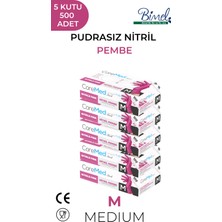 Nitril Pembe Pudrasız Muayene Eldiveni M - 5 Paket 100 Lü
