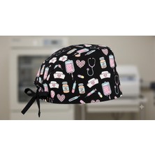 Ynk Store Doktor Hemşire Aşçı Cerrahi Bone Hastane Anne Bone Iş Bandanası Pamuklu Kumaş Desenli Lastikli