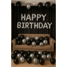Baloncu Nene Happy Birthday Folyo Set Siyah Gümüş Balon Parti Doğum Günü Süsleme Seti