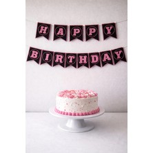Baloncu Nene Happy Birthday Siyah Pembe Doğum Günü Banner Flama Süs Harf 13,5 cm Yükseklik 17 cm