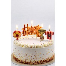 Baloncu Nene Taraftar Mum Seti Sarı Kırmızı Happy Birthday Yazılı Pasta Üstü Futbol Temalı Doğum Günü Süsü