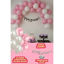 Baloncu Nene Gümüş Happy Birthday Banner Balon Seti Pembe Beyaz Balon Doğum Günü Parti Süsleri