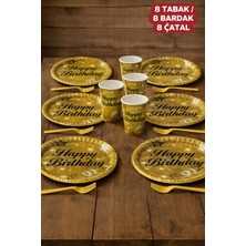 Baloncu Nene Happy Birthday Yazılı Gold Karton Tabak Bardak Set Doğum Günü Özel Gün Kutlama Süs