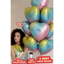 Baloncu Nene Gökkuşağı Kalpli Folyo Balon 5 Adet Helyum Uyumlu Balon Sevgili ve Özel Gün Balon